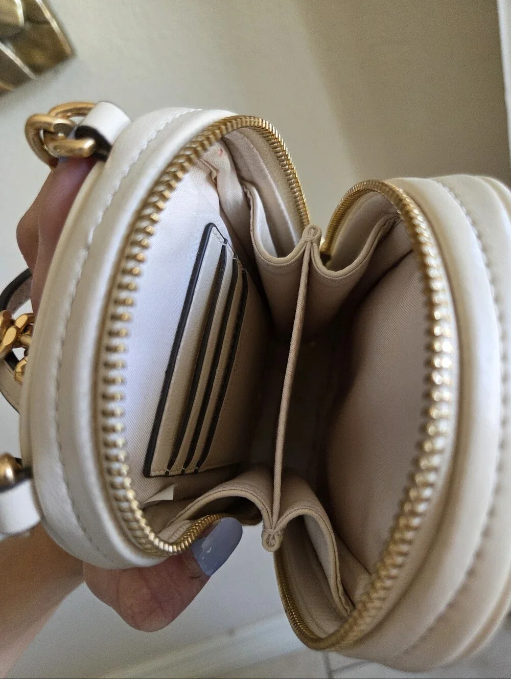 Tory Burch Kira Cream Chevron Quilted Mini Crossbody with Gold Chain